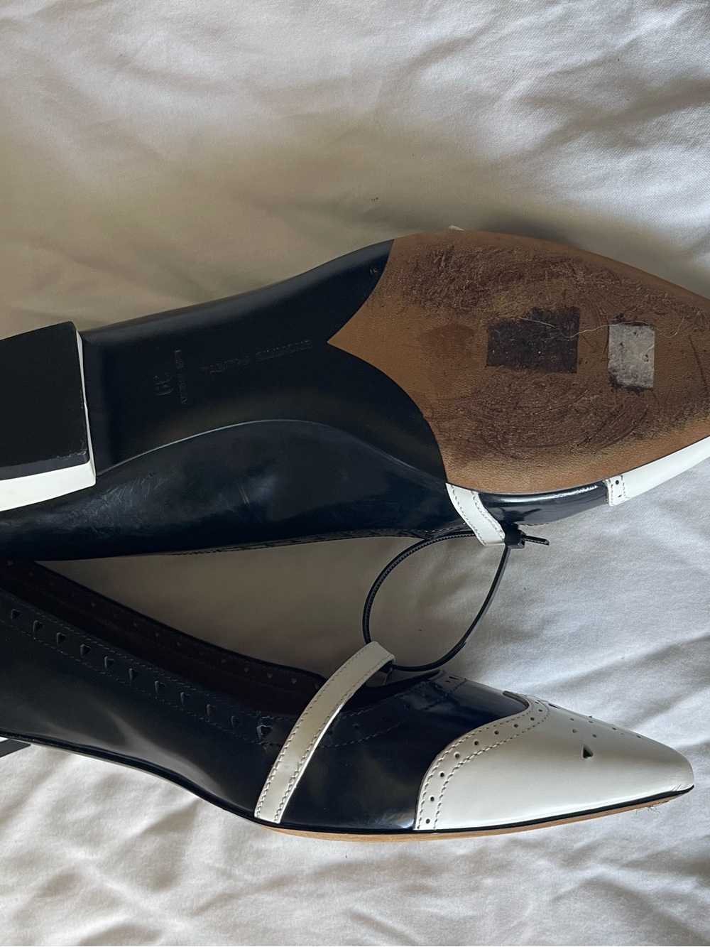 Tabitha Simmons Two-Tone Black & White Pointed Mary Jane Flats - Picture 4 of 4